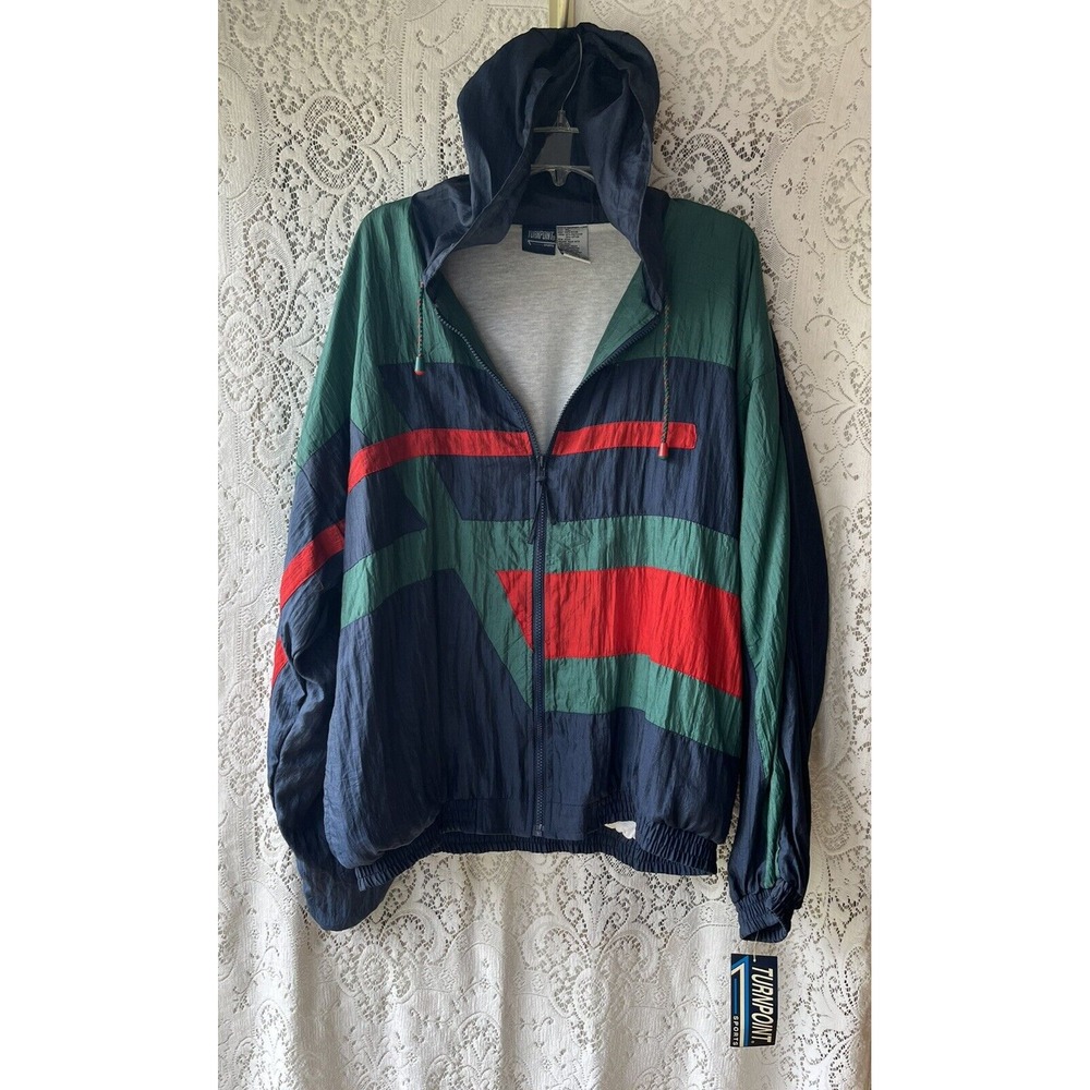 Vintage Turnpoint Hooded Windbreaker Jacket Mens XL Colorblock Track Jacket 90s